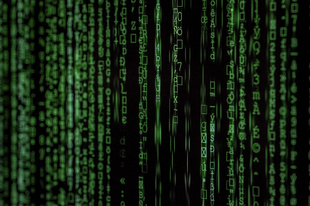 Abstract binary and code matrix representing encrypted data in transit