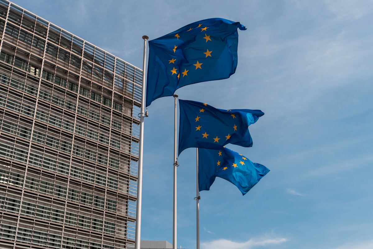 European Union flags outside the European Commission building in Brussels
